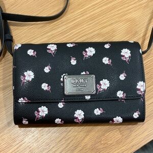 DKNY Black Crossbody Bag with Pink Floral Design